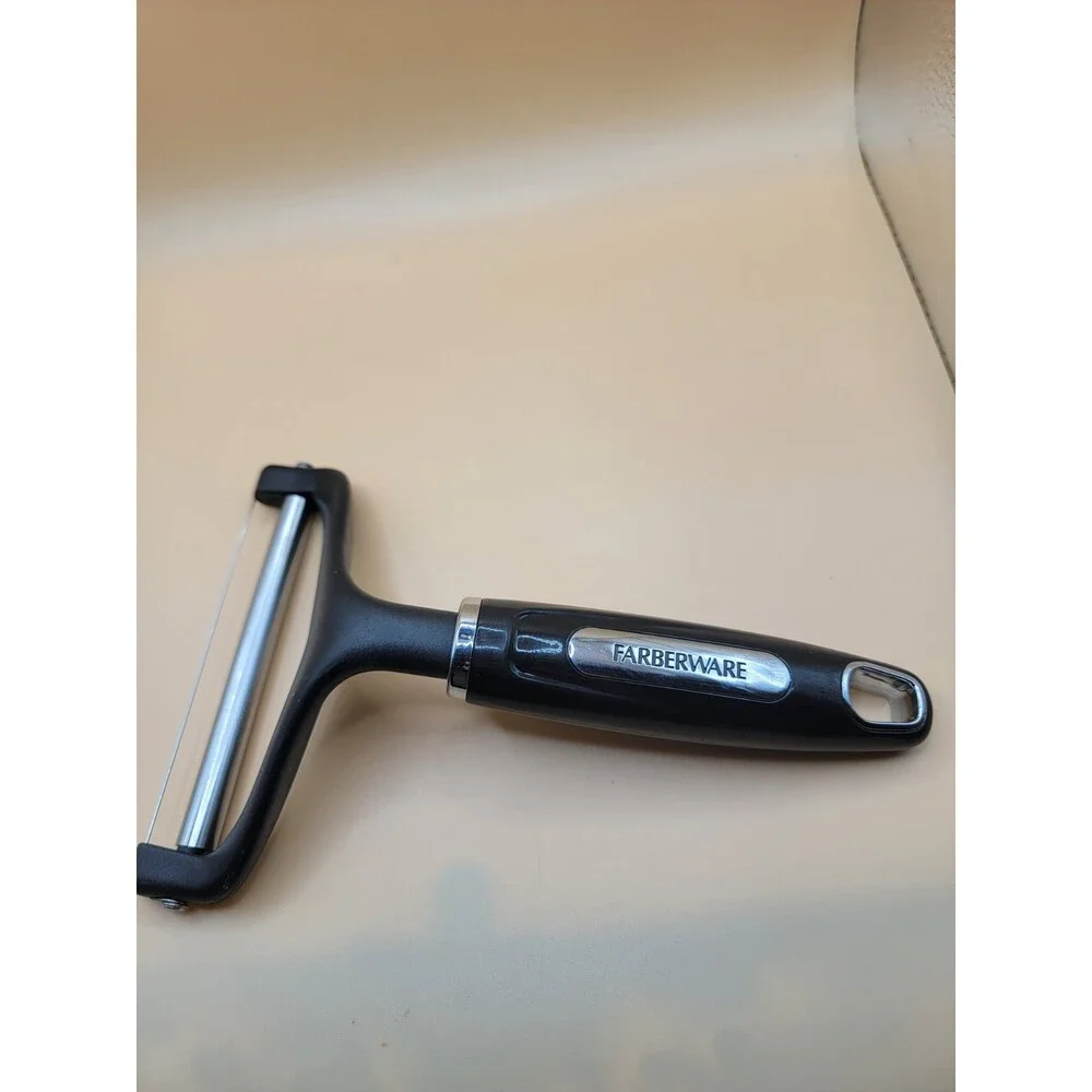 Farberware Cheese Slicer Wire Cutter w Roller Bar Lg 7.5”X 5” Black.